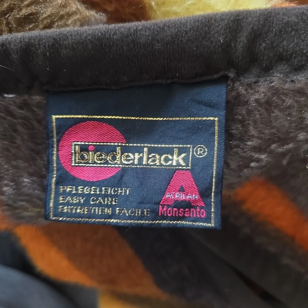 Bierderlack Vtg Aztec Plush Acrylic‎ Blanket Reversible Throw Orange Brown Retro